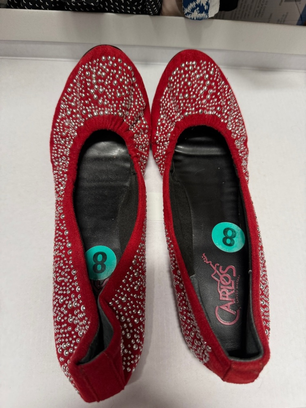 Carlos by Carlos Santana Red Crystal-Embellished Ballet Flats